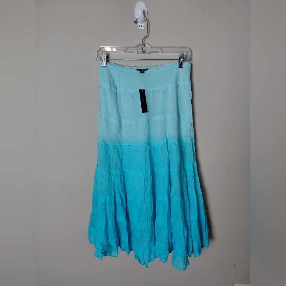 Vintage teal ombre cotton tiered maxi skirt